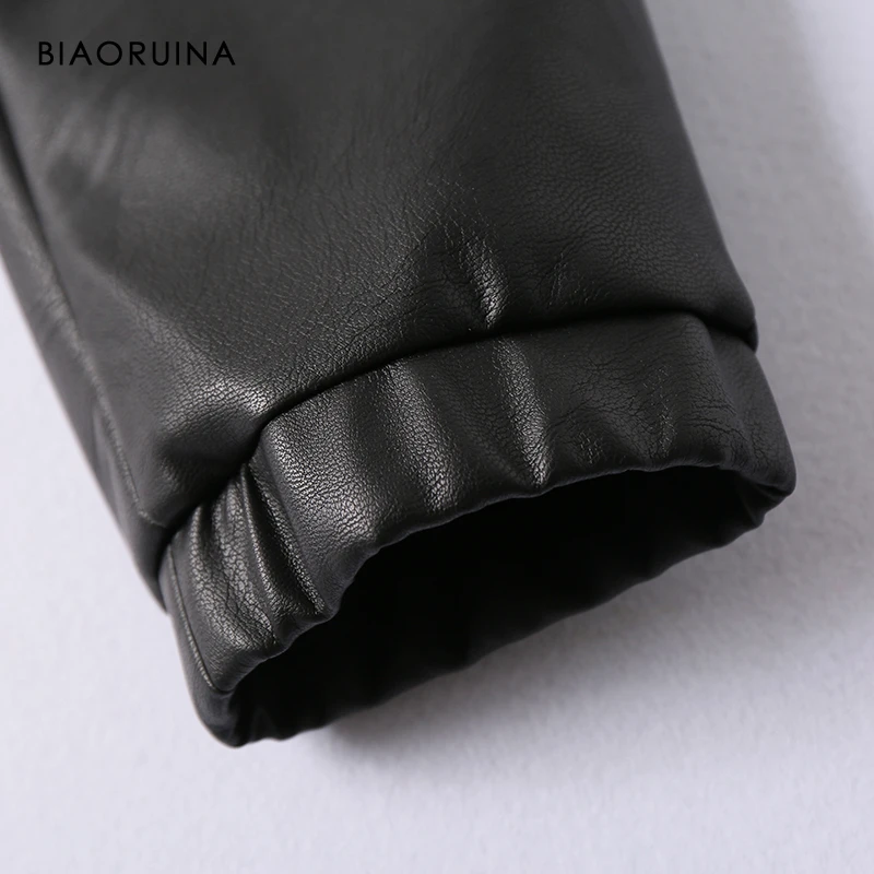 BIAORUINA, женские черные повседневные штаны из искусственной кожи с высокой талией, женские модные обтягивающие брюки-карандаш, подходят ко всему, уличная одежда, новое поступление