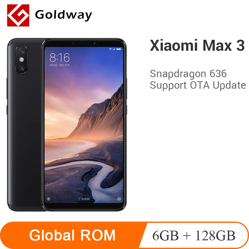 

Original Xiaomi Mi Max 3 6GB RAM 128GB ROM Mobile Phone 6.9" Full Screen Snapdragon 636 Octa Core 5500mAh 12MP+5MP Dual Camera