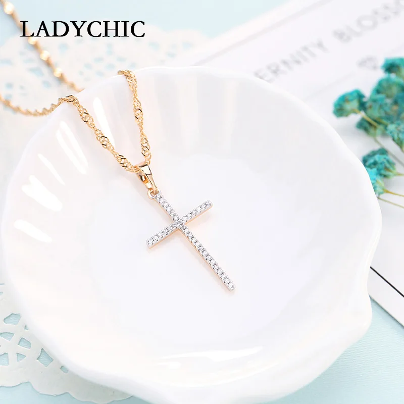 Женское Ожерелье с кулоном LADYCHIC золотисто серебристый циркониевый крест изящная