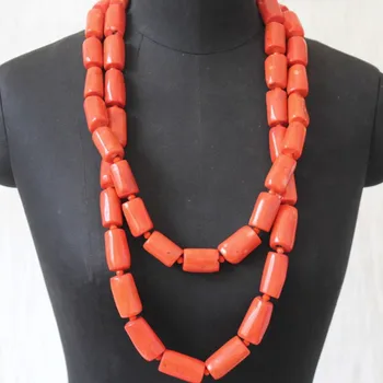 

4UJewelry 18-20mm Big Coral Jewellery Set 2 Layers Long Design Dubai Necklace Set For Traditional Nigerian Weddings Free Ship