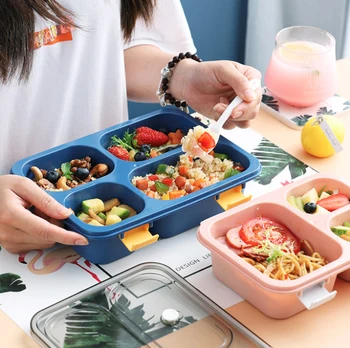 

Bento Box Wheat Straw Compartment Lunch Box Portable Multiple Grids School Student Kids Microwave Food Storage Container