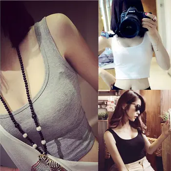 

Women Vest Tight Crop Top Skinny O-Neck Bare T-Shirts Sports Dance Short Vest