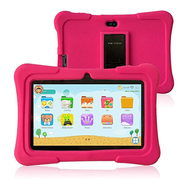PRITOM K7 7 дюймов Детские Планшеты Android ПК 1 Гб Оперативная память 16 Гб Встроенная память 4 ядра Планшеты Wi-Fi, Bluetooth, Dual Камера с Детские планшеты чехол