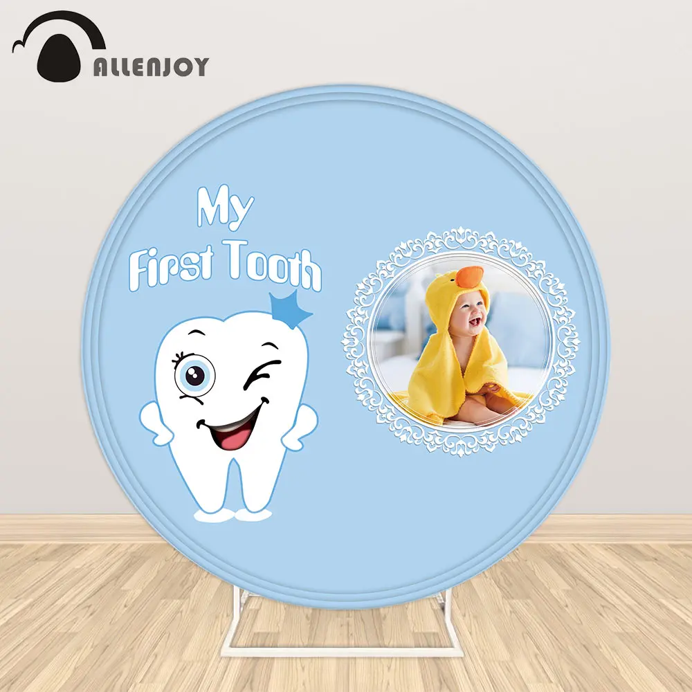 Allenjoy My First Tooth Custom Birthday Party Round Circle Background Cover Baby Shower Photography Photozone Bule Backdrop | Электроника