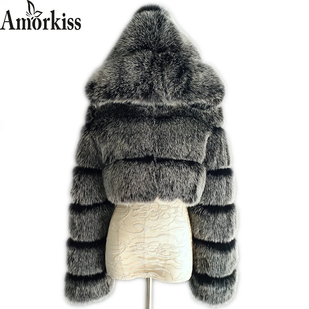 Chaqueta de piel de imitación mullida para mujer, chaquetas rosas con capucha, abrigo de peluche grueso y cálido, para invierno