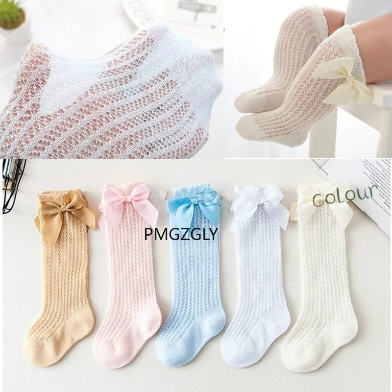 Cotton Socks Summer Mesh Kids Infant Toddler Knee High 0-3Y Cute Bowknot Baby Girls Knee Spring