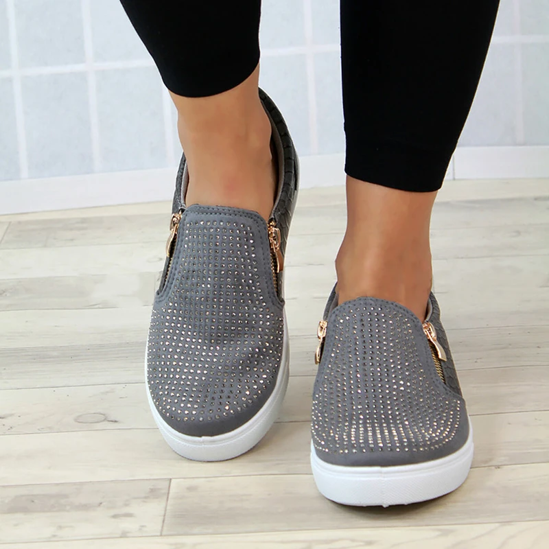 planos con cremallera de cristal para mujer, mocasines transpirables sin cordones de cuero brillante, planos e informales|Zapatos planos de mujer| - AliExpress