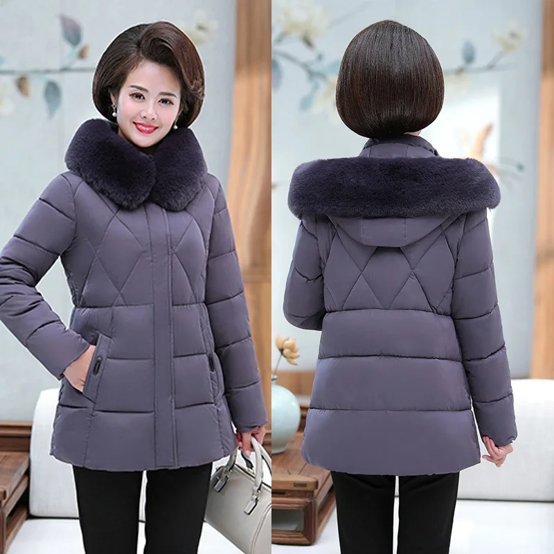 

winter coat women self-cultivation parka hooded solid color middle-aged and elderly mothers wear cotton jacket women plus size