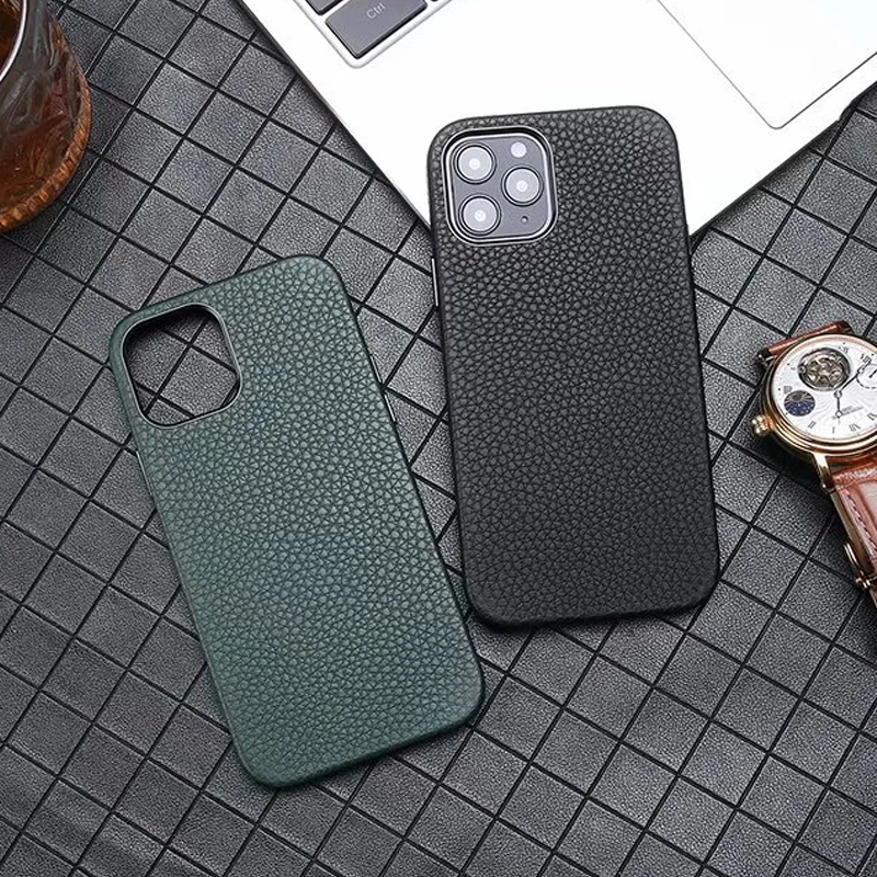 For iPhone 12 Case Original Genuine Leather Lychee Pattern Cowhide Phone Case For iPhone 12 Pro Max 12 Mini Back Cover Fundas