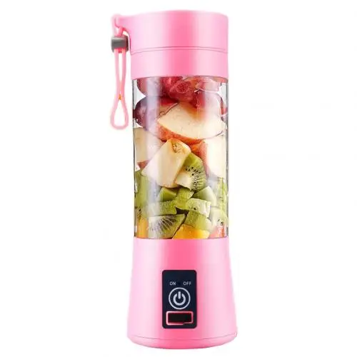 Портативный Блендер с 4 лезвиями, Электрический блендер, заряжаемый от USB, 500 мл, соковыжималка для фруктов, смузи, чашка, бутылка и крышка - Цвет: Розовый