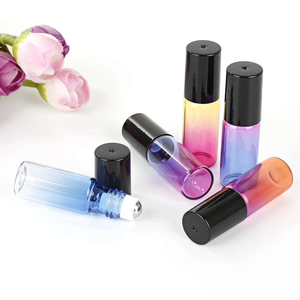 

1 Pcs 5ml Glass Essential Oil Bottle Black Cover Stainless Steel Roller Ball Bottle Travel Perfume Refillable Glass Bottle