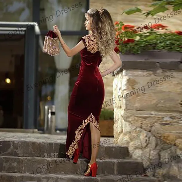 LORIE Burgundy Evening Dress with Detachable Skirt Appliques Caftan Marocain Robe De Reveillon Velvet Women Prom Party Gowns 5