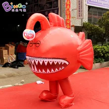 Новейший 2 м высокий красный надувной фонарь рыбий костюм для развлечений на открытом воздухе/надувной мультяшный ходячий фонарь рыбные игрушки
