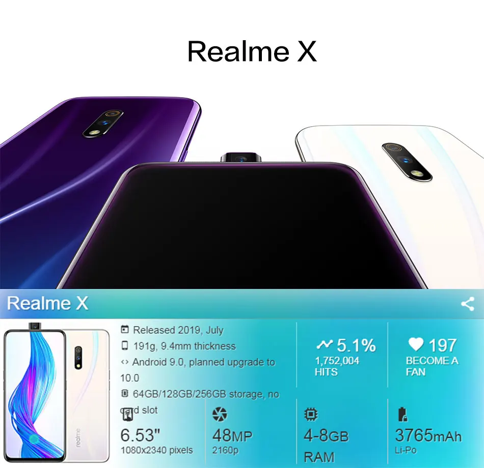 Realme X мобильный телефон 6,5" 4/6/8 GB Оперативная память 64/128 ГБ Встроенная память Snapdragon 710 двойные задние Камера 48MP 5MP Andorid смартфон