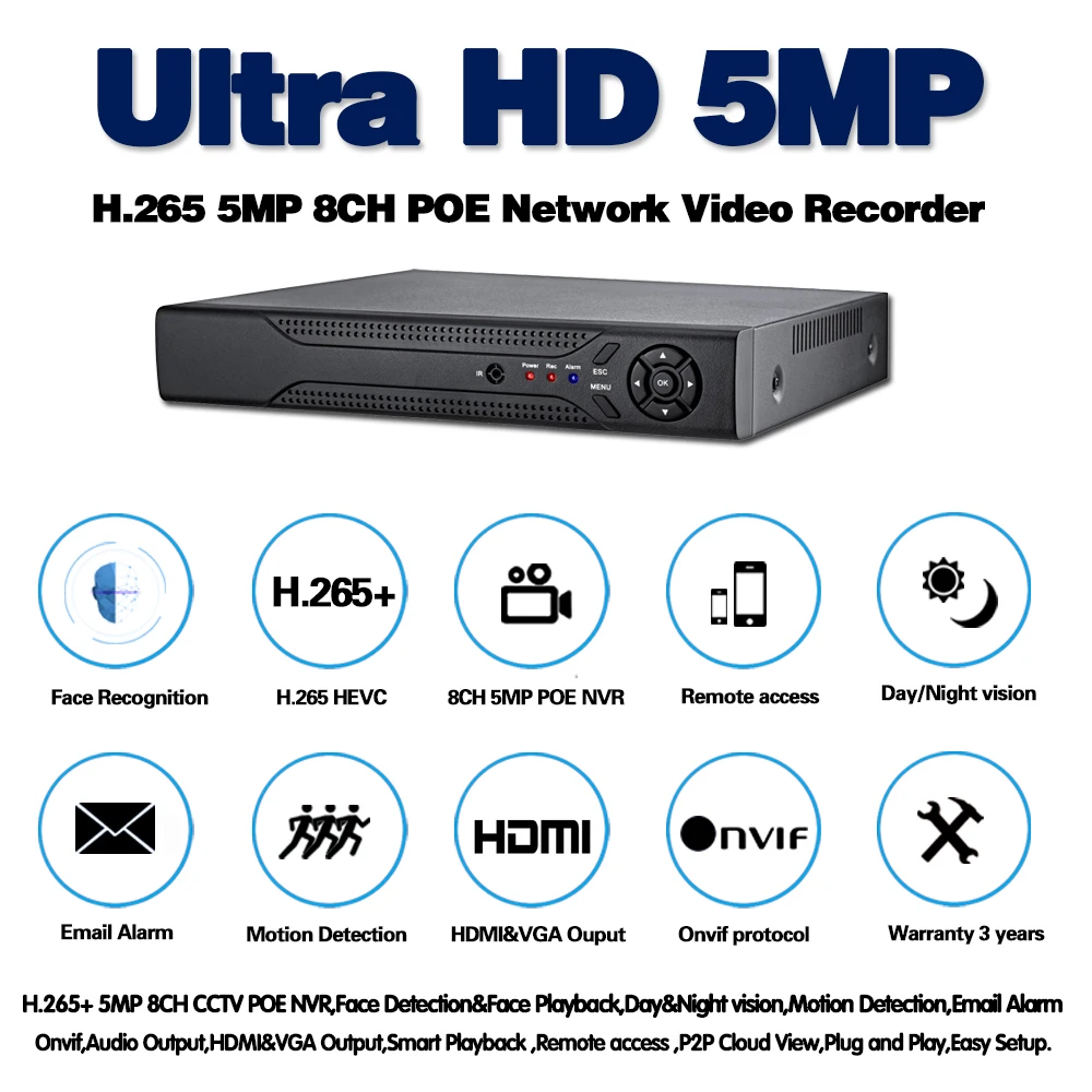 US $99.99 Face Detection H265 4ch 8ch 5mp Poe Network Video Recorder Surveillance Poe Nvr For Hd 5mp 1080p Ip Camera Poe 8023af Onvif