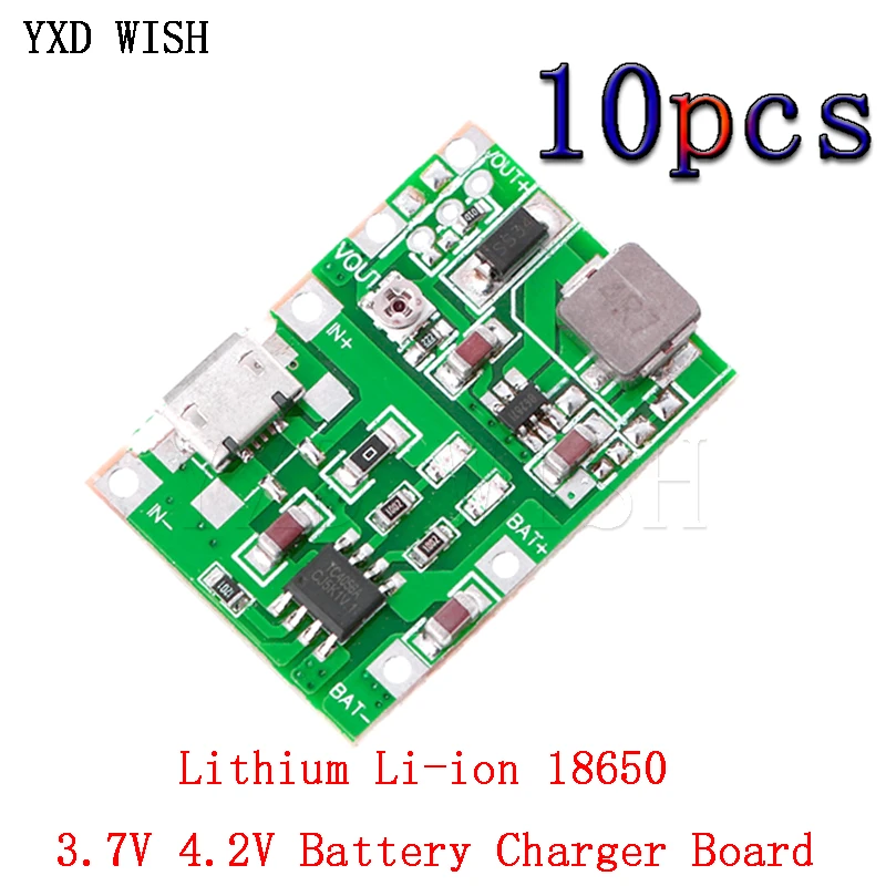 10pcs Lithium Liion Battery Charger Board 18650 3.7v 4.2v Battery Charger Board Dcdc Step Up