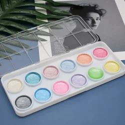 12 Colors Pearlescent Solid Gouache Watercolor Paint Powder Set Solid Pigment Aquarela Art Supplies for Artist Painting Supplies