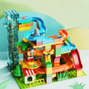 

Big Particle Squirrel Marble Run Building Blocks Children Toys Double Tube Funnel Slide Electric Construction Bricks Toy for Boy