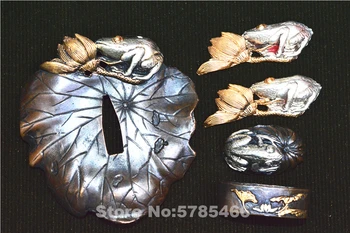 

BRONZE COPPER FITTINGS GUARD - TSUBA+FUCHI+KASHIRA+MENUKI PLATED WITH GOLD&SILVER FOR JAPANESE SAMURAI SWORD KATANA