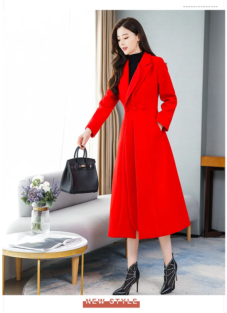 Замечательный-образный M5812-Long Элегантный Slim Fit откидные шерстяное пальто с воротником шерстяное пальто