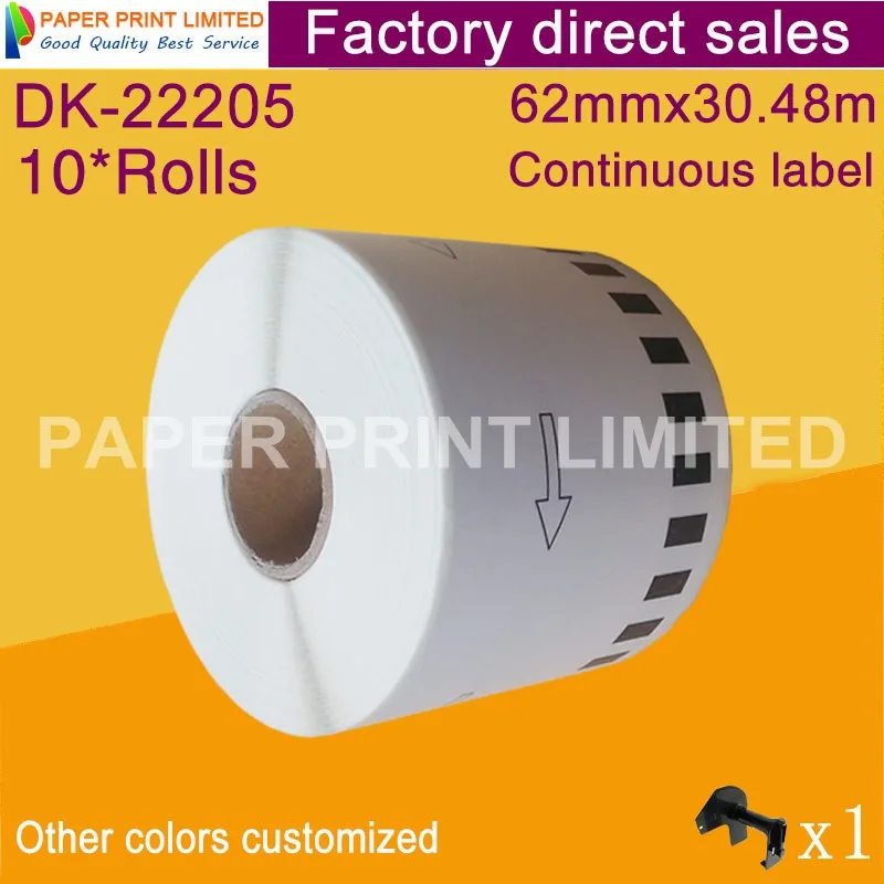 10 x Rolls DK 22205 Brother Совместимые Этикетки 62 мм 30 48 м 2205 непрерывные бумажные