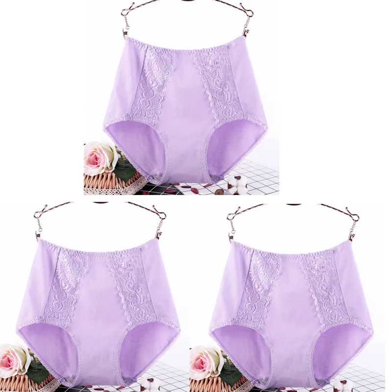 purple X 3 3 шт./лот, XL-6XL, плюс размер, женские трусы высокого качества, удобные, хлопок, высокая талия, нижнее белье, женские сексуальные кружевные трусики 3353 - Цвет: purple X 3