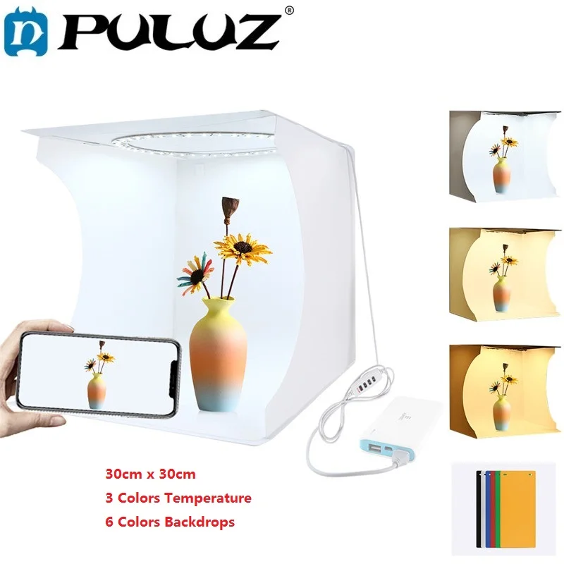

PULUZ 30cm Studio Diffuse Soft Box Folding Portable Ring Light Photo Lighting Studio Shooting Tent Box Kit 6 Colors Backdrops