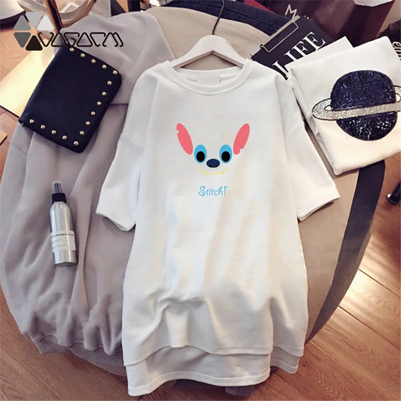 2019-Summer-Women-Dresses-Stitch-Cartoon-Printing-Casual-Loose-Black-Midi-Women-Clothes-Big-Size-Cute (1)