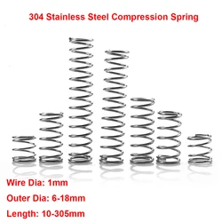 304 Stainless Steel Compression Spring Compressed Spring Wire Dia 1mm Outer Dia 6-18mm Length 10-305mm Pressure Return Spring