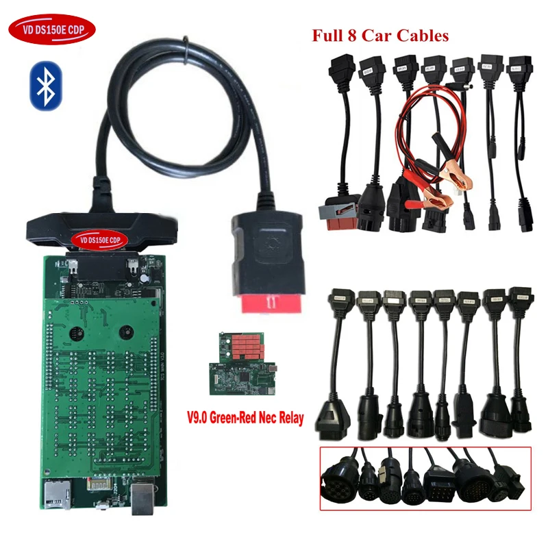 V9.0 Pro Obd2 с R3 Keygen для delphis vd ds150e cdp Bluetooth автомобиля грузовик диагностические инструменты+ полный 8 автомобилей/грузовиков Кабели