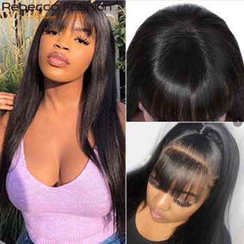 

Rebecca 100% Human Hair Wigs With Bangs Full Machine Made Straight Wigs Peruvian Remy Hair Wigs With Bang For Woman Colored Hair