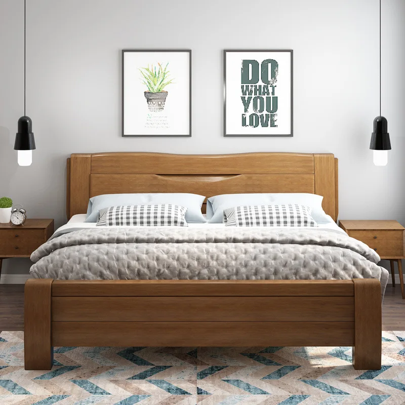 

Yunfeng Wood Modern Minimalist New zhong shi chuang 1.8 M Sheet Double Bed Solid Wood Frame Furniture Adult Economical