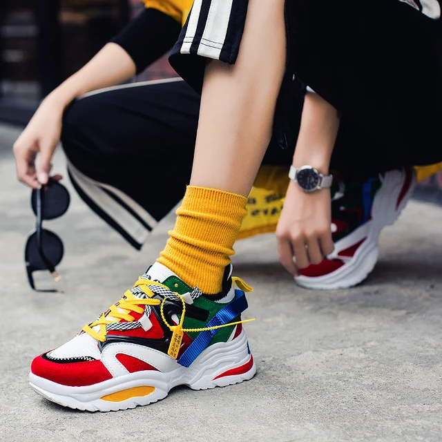 US $11.83 Epidemic Trend Height Increasing 6CM Dad Platform Women Harajuku Running Shoes Chunky Sneakers Men 