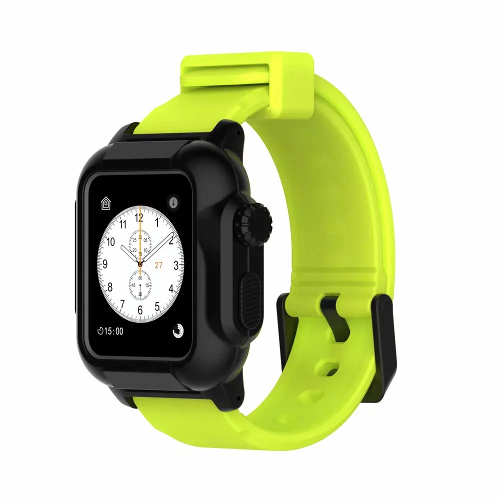 Водонепроницаемый чехол+ ремешок для Apple Watch band 42 мм/38 мм iwatch band series 3 2 браслет полностью силиконовые часы correa+ защитный чехол - Цвет ремешка: Yellow Black case