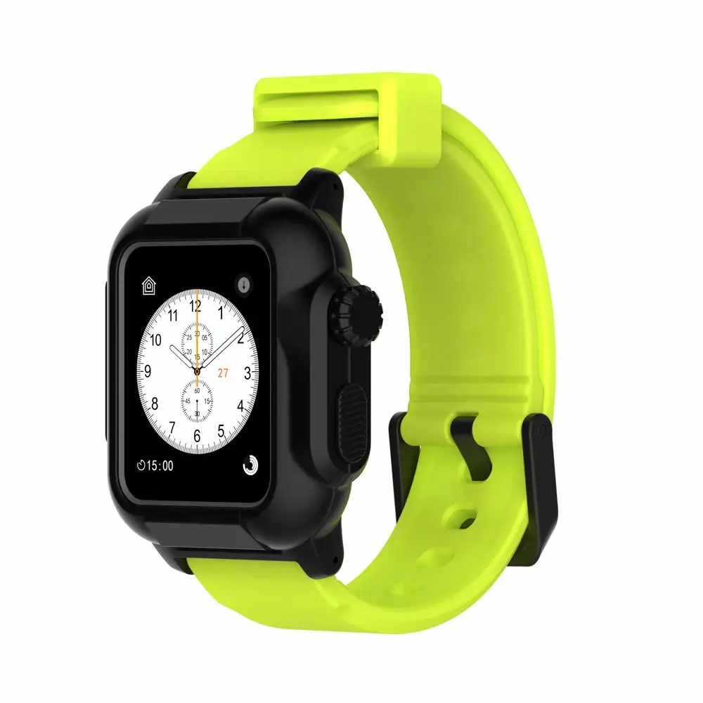 Yellow Black case Водонепроницаемый чехол+ ремешок для Apple Watch band 42 мм/38 мм iwatch band series 3 2 браслет полностью силиконовые часы correa+ защитный чехол - Цвет ремешка: Yellow Black case