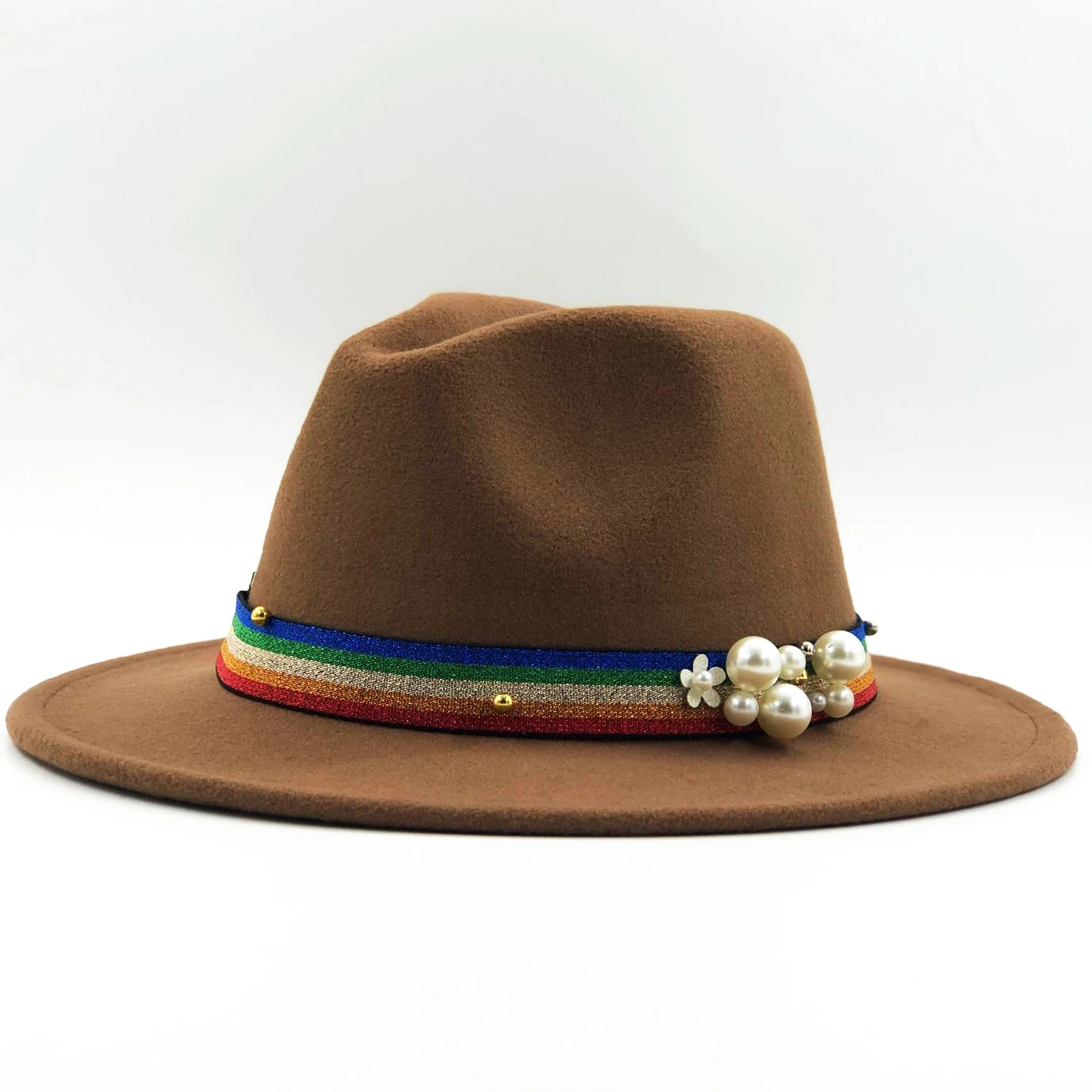 Новая женская и Мужская шерстяная шляпа Fedora с жемчужная лента джентльмен элегантный Леди Зима Осень широкие полями церкви Панама Sombrero джаз шляпа