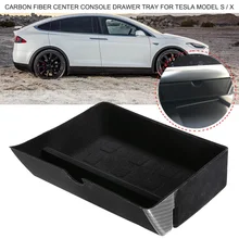 Caixa De Armazenamento de Acessórios Interiores do carro De Fibra De Carbono Centro Console Gaveta Bandeja para Tesla Model S/X 2012-2019