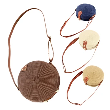

Hand Woven Bag Round Bag Buckle Rattan Straw Bag Briefcase Boho Beach Bag