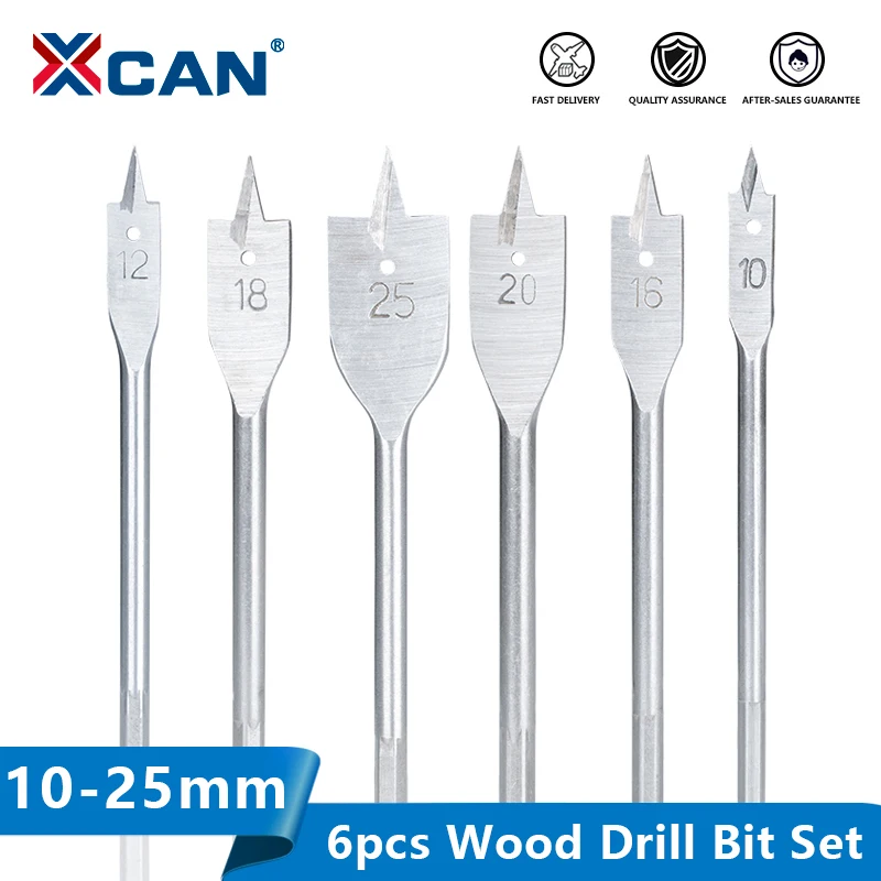 XCAN Drill Bit Hex Shank Spade Bits 6pcs 10/12/16/18/20/25mm Flat Boring Hole Cutter Woodwoking Drilling Tool Wood | Инструменты