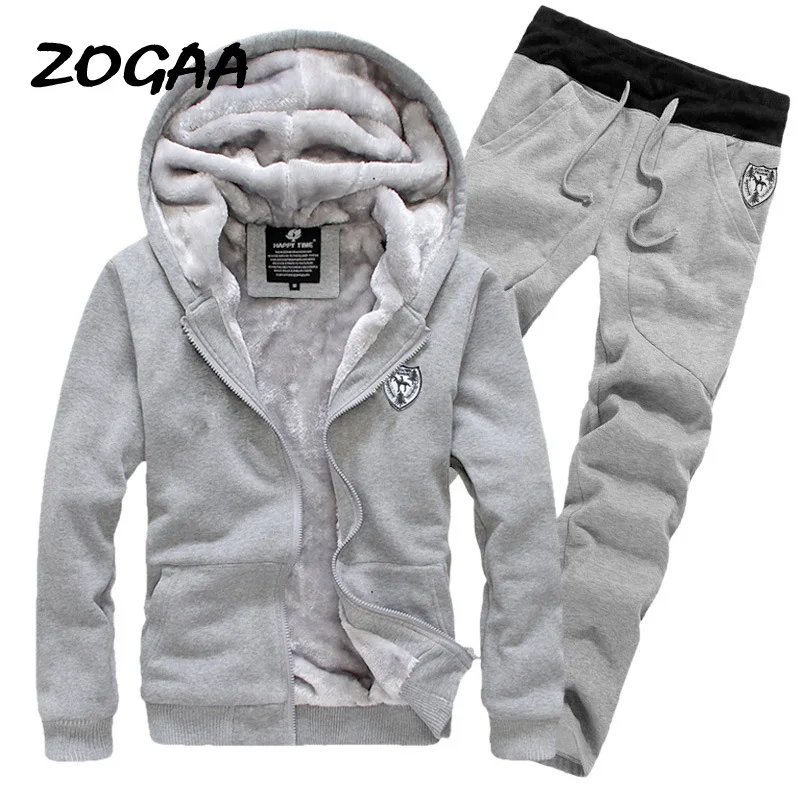 Zogaa New 2021 Fashion Autumn Winter Clothing Men's Thick Korean Hooded + Pants Roupas Masculinas Men Set Tide Jacket | Мужская