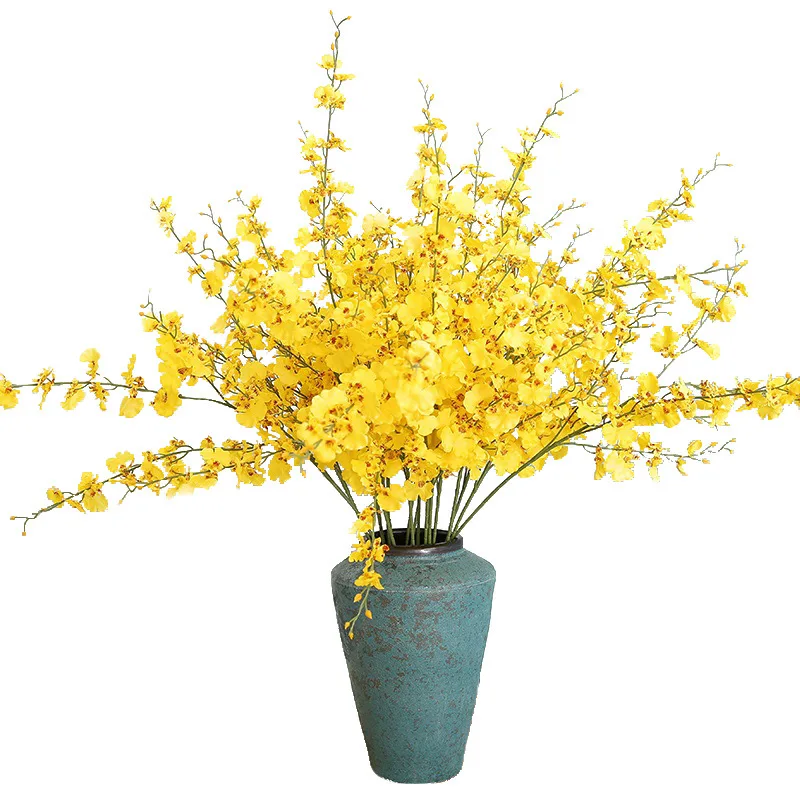 

1Pc 105cm Yellow Oncidium Artificial Flower 5 Fork Silk Dancing Orchid Fake Flower DIY Wedding Home Party Festival Decoration