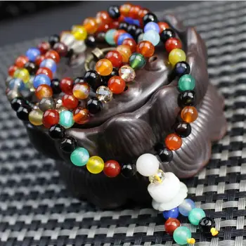 

New Design Colorful Agate 108 Beads Beads Bracelet Multi-layer Men And Women Couple Folk Style Jewelry Wholesale
