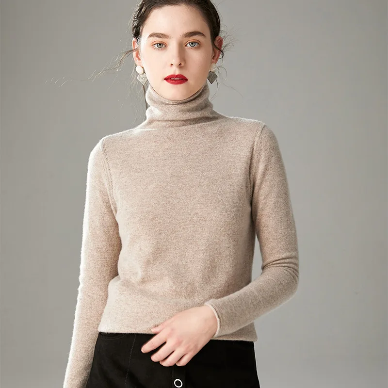 

Sparsil Women Turtleneck 100% Cashmere Sweater Knitted Pullovers All Match Soft Long Sleeve Pullovers Female Casual Knit Jumpers