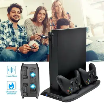 

For Xbox One X Dual Controller Charger Station Vertical Stand Cooling Fan Holder 2 Cooling Fans 2 Charging Ports 4 USB HUB