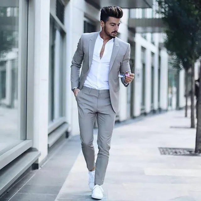 Men's Skinny Slim Fit Suit Casual One Button Peak Lapel Formal Wedding Suits 