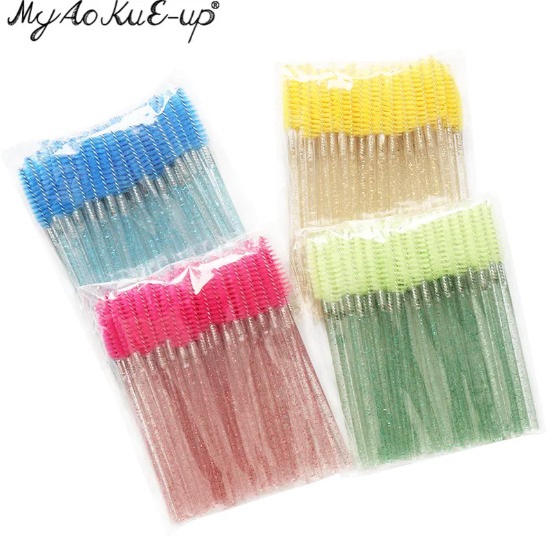 New Crystal Eyelashes 150 Pcs Diamond Handle Brush Mascara Wands Applicator Cosmetic Brush Disposable Make Up Brushes Tools