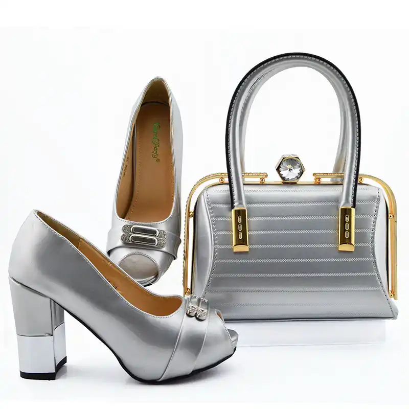 silver shoes and bag for wedding