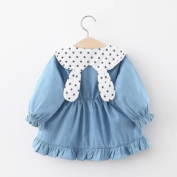 

Children's Dress Wholesale Dot Rabbit Ear Collar Denim Dress Spring New Children's Clothing 2020
