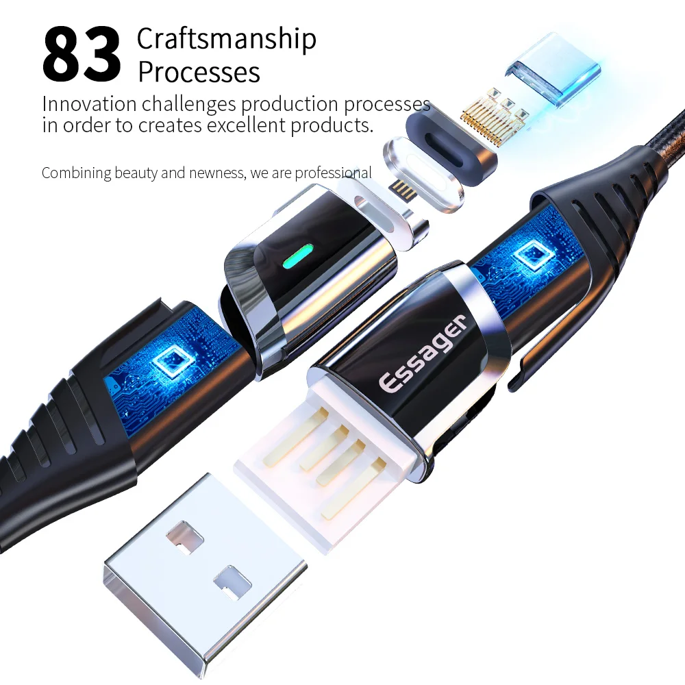 Магнитный зарядный кабель Essager Micro USB для xiaomi samsung провод для быстрого заряда Шнур usb type C type-C магнитные кабели для мобильных телефонов