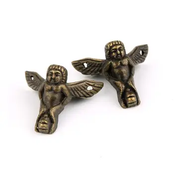 

4Pcs Antique Bronze Angel Gift Box Wood Case Corner Protector Furniture Decor 37MD